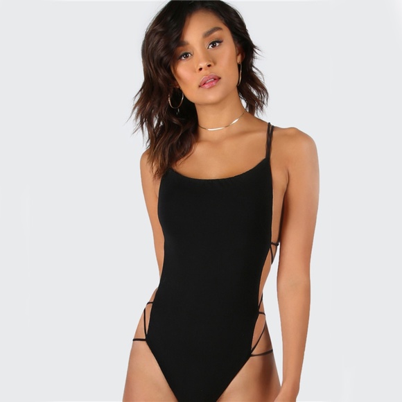 NWT BLACK STRAPPY BACKLESS BODYSUIT - Picture 4 of 6